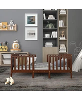 2-in-1 Convertible Kids Wooden Bedroom Furniture with Guardrails