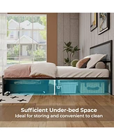 Full Size Bed Frame with Led Lights Drawer and Metal Slats-Full Size