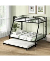 Twin Over Full Bunk Bed Frame with Trundle for Guest Room