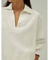 Lilysilk Women's Oversized Silk-Linen Blend Shirt