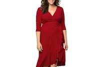 Kiyonna Women's Plus Whimsy Ruffled Midi Wrap Dress