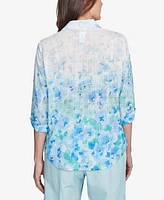 Alfred Dunner Women's St. Thomas Border Floral Collared Neck Top