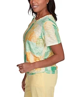 Alfred Dunner Women's Rise Shine Textured Patch Crew Neck T-Shirt