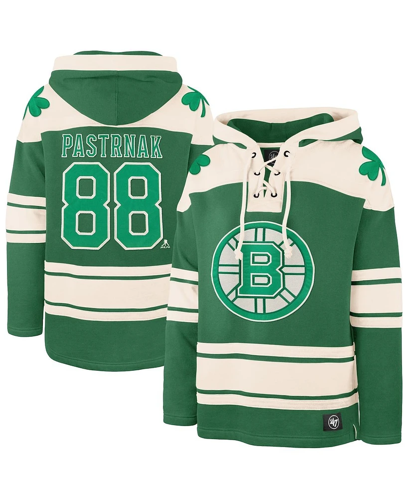 '47 Brand Men's David Pastrnak Kelly Green Boston Bruins St. Patrick's Day Player Name Number Lacer Pullover Hoodie