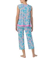 Ellen Tracy Women's Printed V-Neck Cropped Pajama Set