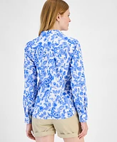 Tommy Hilfiger Women's Cotton Paisley Roll-Tab Shirt