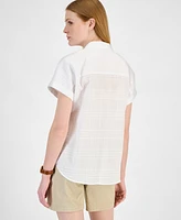 Tommy Hilfiger Women's Cotton Tonal-Plaid Short-Sleeve Shirt