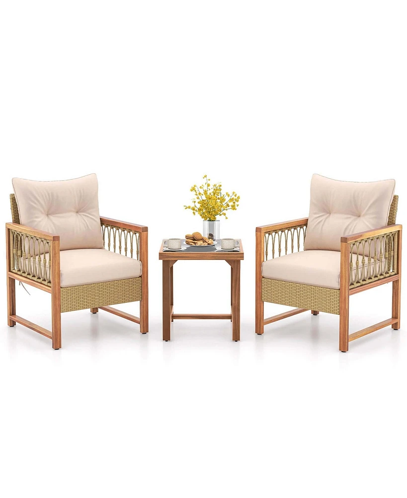3 Pcs Patio Furniture Set Outdoor Pe Wicker Conversation Bistro Set