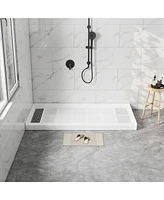 Casainc 60"W X 30"D Solid Surface Single Threshold Shower Base Anti-Slip Shower Pan