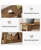 Tribesigns Wood End Table, Small Side Table with 2 Storage Shelves, Rustic Accent Narrow Nightstand for Living Room, Bedroom