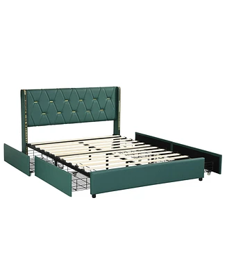 Full Size Upholstered Bed Frame with 4 Drawers-Full Size
