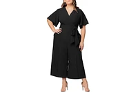 Kiyonna Plus Evelyn Cropped Wide Leg Jumpsuit