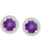 Amethyst (1-1/2 ct. t.w.) & Lab-Created White Sapphire (1/5 Halo Stud Earrings 10k Gold (Also Peridot)
