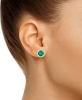 Lab-Created Emerald (1-1/2 ct. t.w.) & White Sapphire (1/5 Halo Stud Earrings 10k Gold