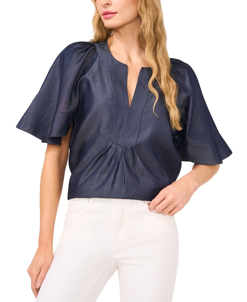 CeCe Women's Flutter-Short-Sleeve V-Neck Top