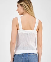 Nautica Jeans Women's Cotton Palm-Tree Open-Knit Sleeveless Sweater