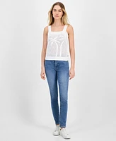 Nautica Jeans Women's Cotton Palm-Tree Open-Knit Sleeveless Sweater
