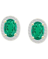 Lab-Created Emerald (1-3/8 ct. t.w.) & White Sapphire (1/5 Oval Halo Stud Earrings 10k Gold