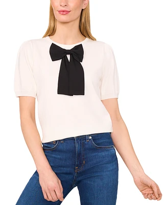 CeCe Women's Bow-Trim Short-Sleeve Sweater