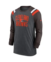 Men's Nike Heathered Charcoal, Brown Cleveland Browns Tri-Blend Raglan Athletic Long Sleeve Fashion T-shirt