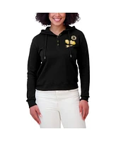 Wear by Erin Andrews Women's Black Boston Bruins Waffle-Knit Pullover Hoodie