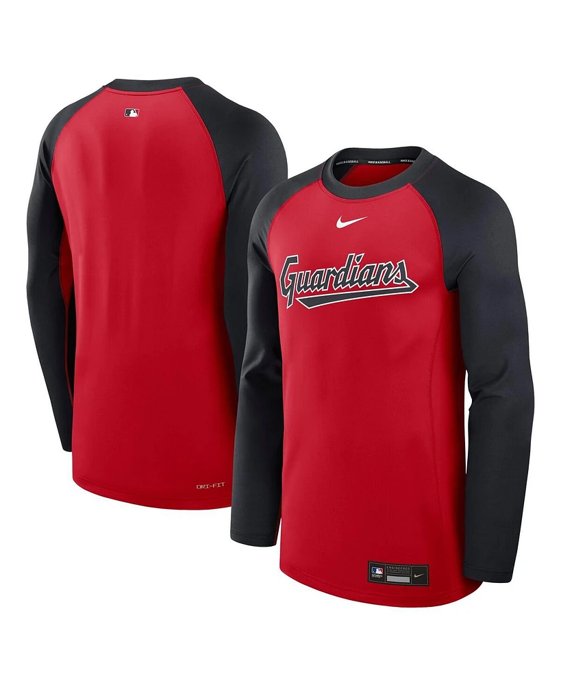 Nike Men's Red/Navy Cleveland Guardians Authentic Collection Game Time Raglan Performance Long Sleeve T-Shirt