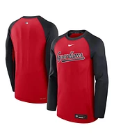 Nike Men's Red/Navy Cleveland Guardians Authentic Collection Game Time Raglan Performance Long Sleeve T-Shirt