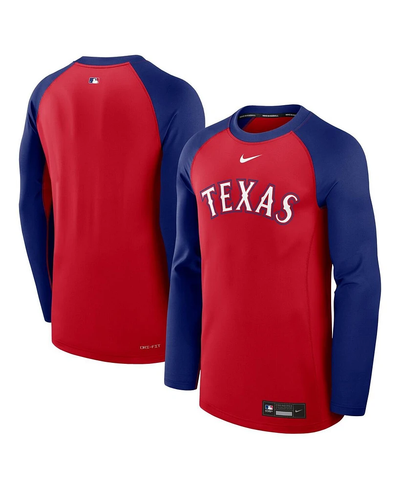 Nike Men's Red/Royal Texas Rangers Authentic Collection Game Time Raglan Performance Long Sleeve T-Shirt