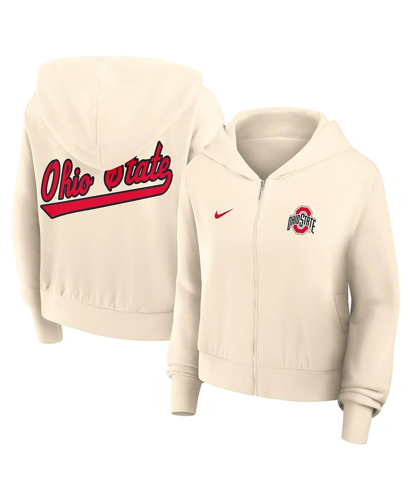 Nike Women's Cream Ohio State Buckeyes Chill Midi Full-Zip Hoodie