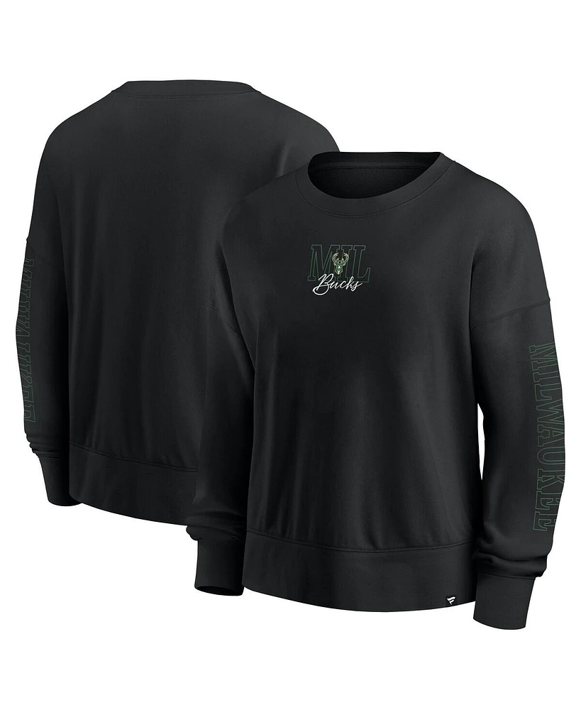 Fanatics Black Milwaukee Bucks Oversized Game Day Pullover Sweatshirt
