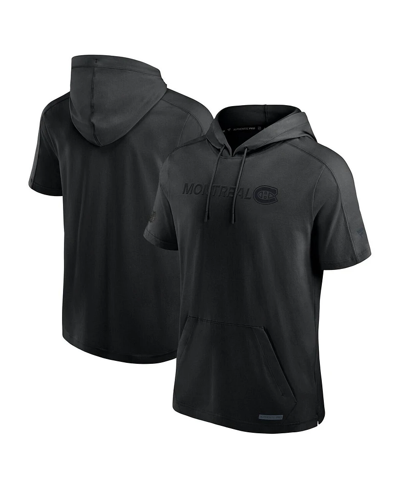 Fanatics Men's Black Montreal Canadiens Authentic Pro Road Performance Short Sleeve Pullover Hoodie