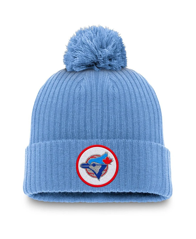 Nike Men's Powder Blue Toronto Blue Jays Cooperstown Collection Patch Cuffed with Pom Knit Hat