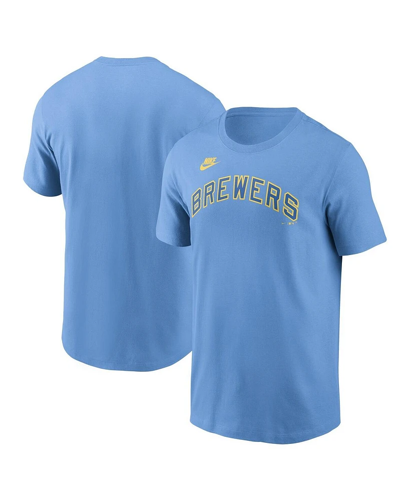 Nike Men's Powder Blue Milwaukee Brewers Cooperstown Wordmark T-Shirt