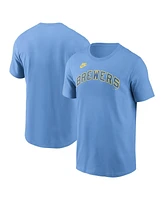 Nike Men's Powder Blue Milwaukee Brewers Cooperstown Wordmark T-Shirt