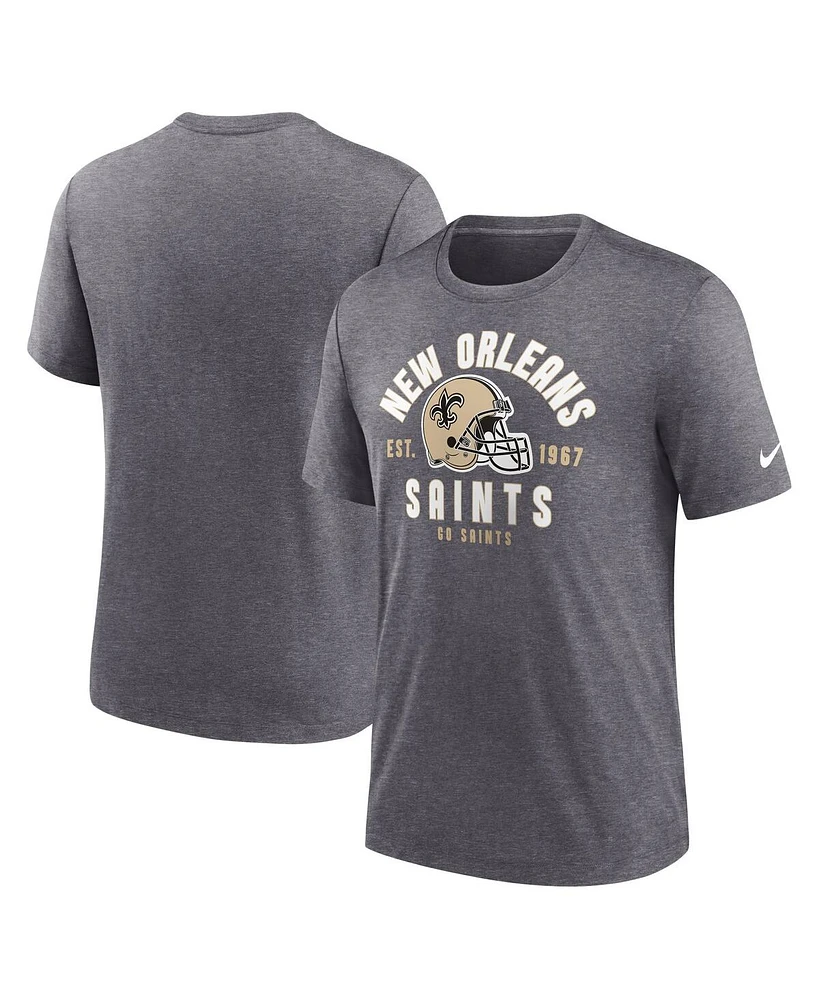 Nike Men's Heather Charcoal New Orleans Saints Helmet Tri-Blend T-Shirt