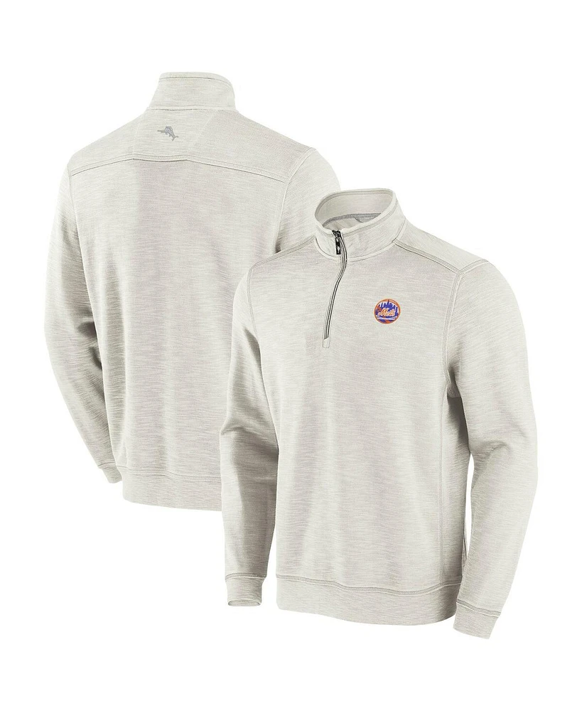 Tommy Bahama Men's Cream New York Mets Sport Tobago Bay Tri-Blend Half-Zip Sweatshirt