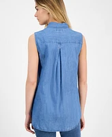 Nautica Jeans Women's Chambray Sleeveless Button Shirt