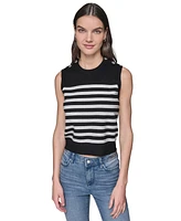 Karl Lagerfeld Paris Women's Striped Crystal-Button Sleeveless Sweater