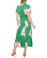 CeCe Women's Floral Print Button-Front Midi Shirtdress