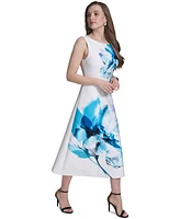 Halston Women's Floral-Print Fit & Flare Dress