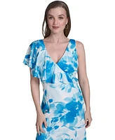 Halston Women's Floral-Print Ruffled One-Shoulder Dress