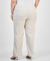 Kasper Plus Mid-Rise Striped Wide-Leg Pants