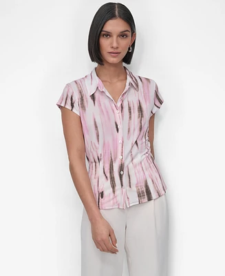 Dkny Petite Printed Knit Cap-Sleeve Shirt