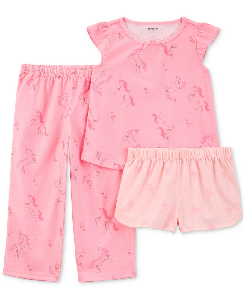 Carter's Toddler Girls Loose-Fit Unicorn Pajamas, 3 Piece Set