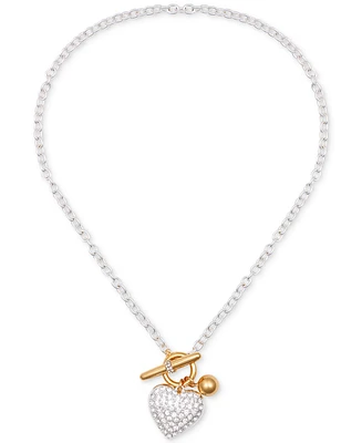 Guess Two-Tone Pave Heart 18" Pendant Necklace