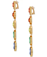 Guess Gold-Tone Rainbow Rhinestone Clip-On Linear Drop Earrings