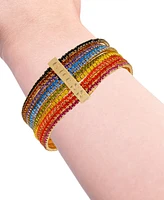 Guess Gold-Tone Rainbow Rhinestone Multi-Row Stretch Bracelet