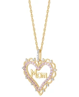 Lab Created Pink Sapphire (3/8 ct. t.w.) & Diamond (1/10 ct. t.w.) Mom Heart Pendant Necklace in 14k Yellow Gold-Plated Sterling Silver, 16" + 2" exte
