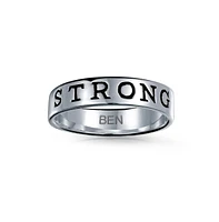 Bling Jewelry Sentimental Words Saying Stay Strong Promise Commitment Eternity Band Ring Oxidized .925 Sterling Silver