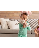Sperric Toddler Easter Plush and Teether Playset, Includes Bunny, Carrot, Chicken, Rattle Egg & Basket, Perfect Sensory Decorative Gift Newborns